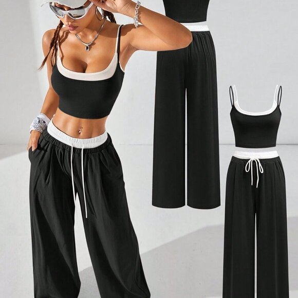 Black and White Casual Women's Sport Knit Tank Top & Sweatpants - Picture 6 of 10